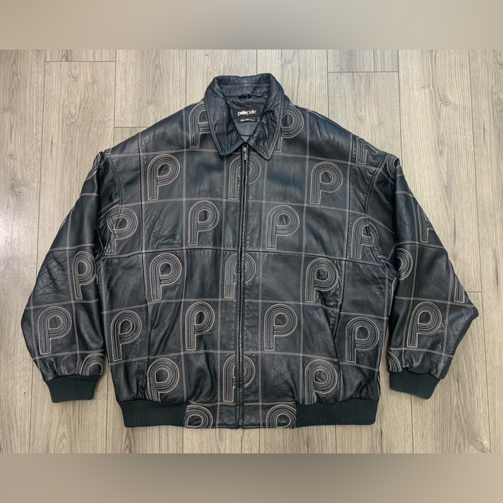 VTG Pelle Pelle‎ Marc Buchanan Leather Jacket Sz 58 Black Stitched ‘P’ Design